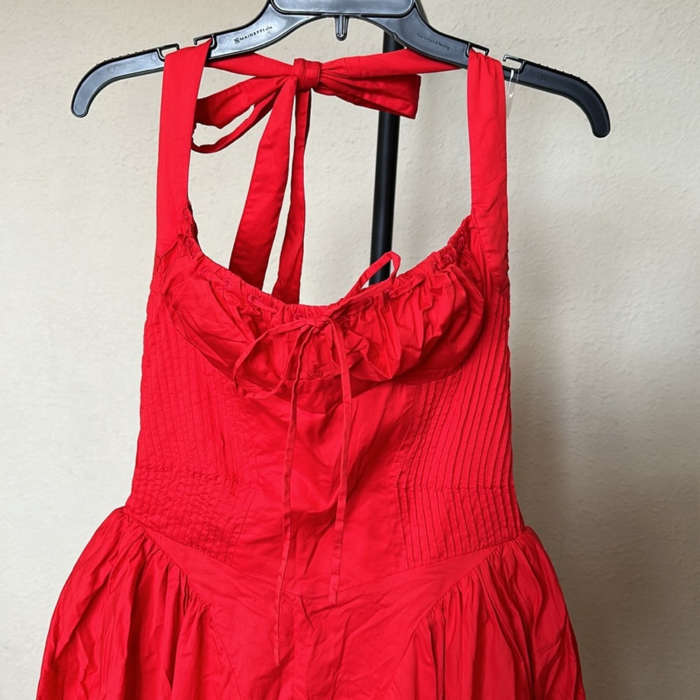 HOUSE OF CB 'Adabella' Italian Tomato‎ Cotton Halter Sundress NWOT size L - Picture 6 of 12